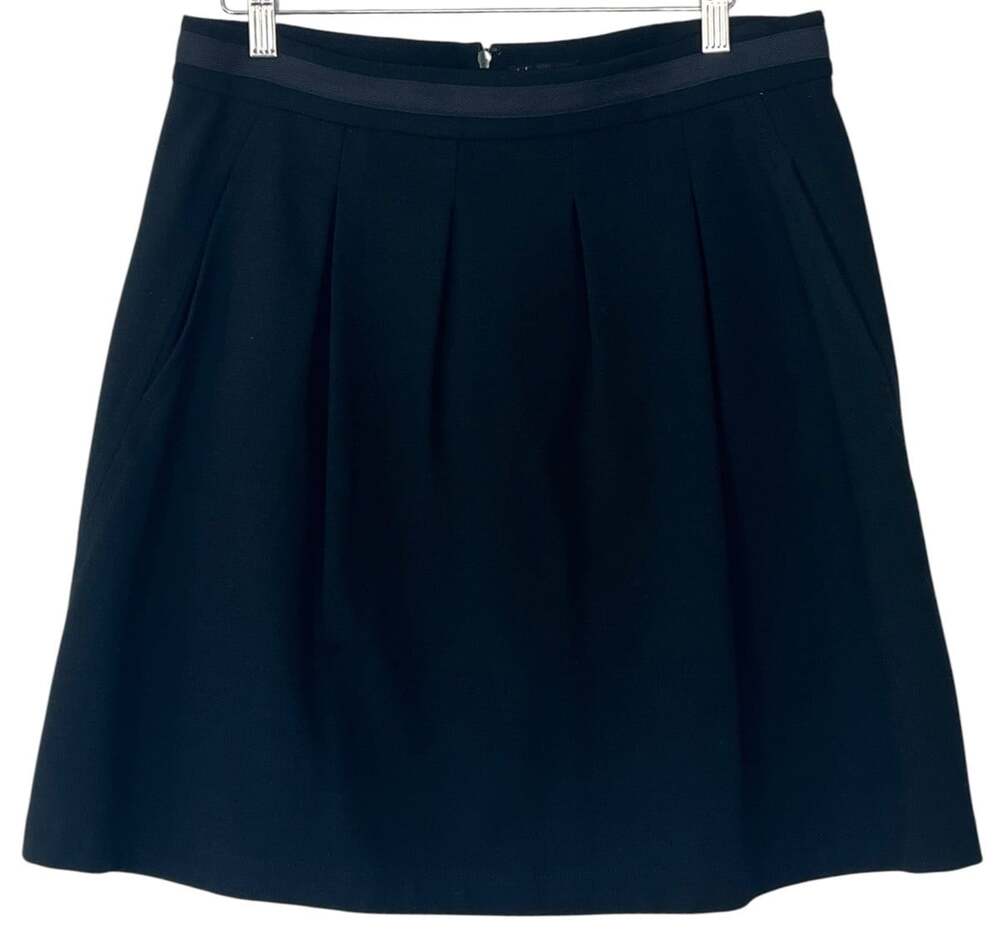 Theory Size 10 Black Pleated Crepe Mini Skirt High Waisted A-Line Workwear